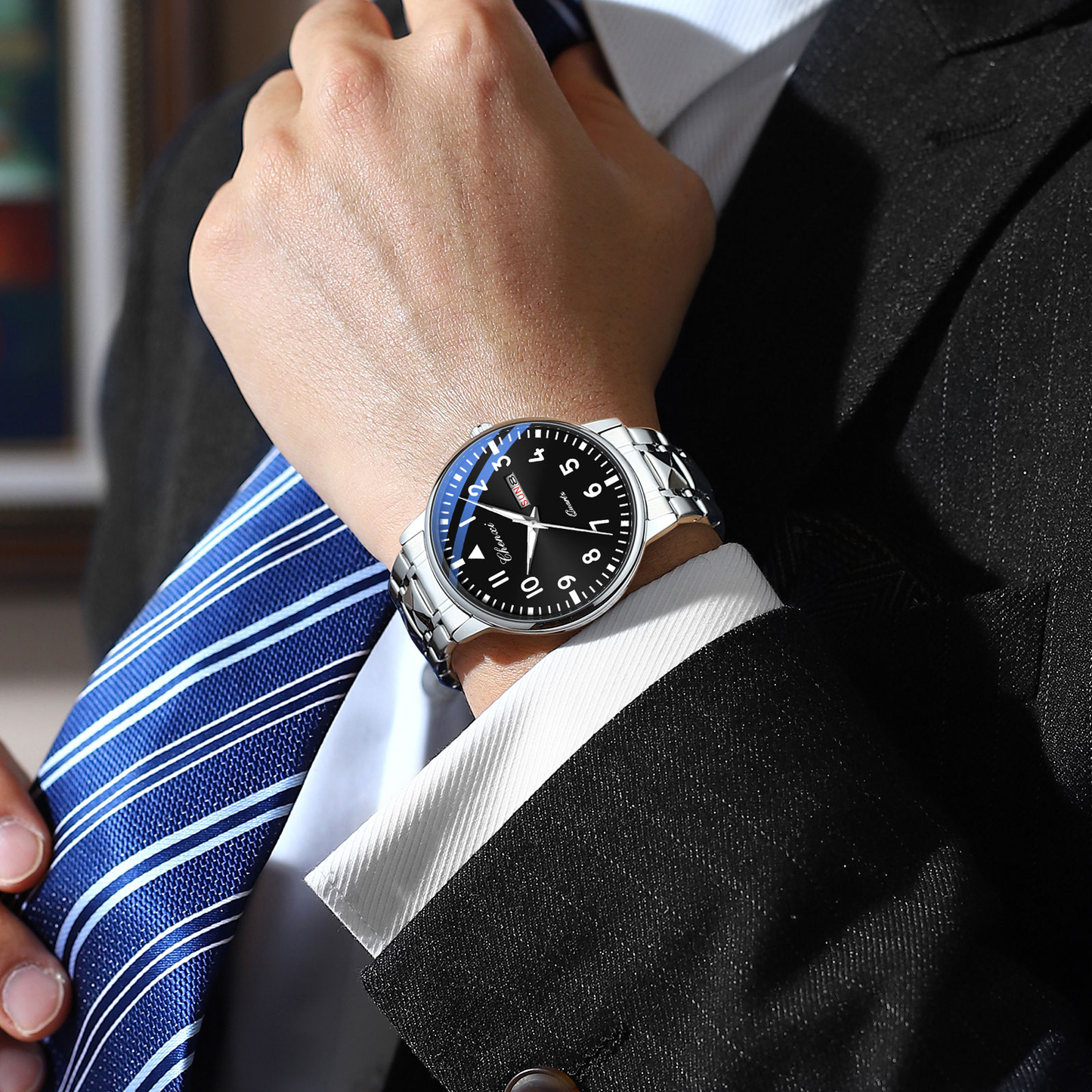 CHENXI 602 New Quartz Watch for Man Stainless Steel Waterproof Luminous Calendar Business Men's Watches