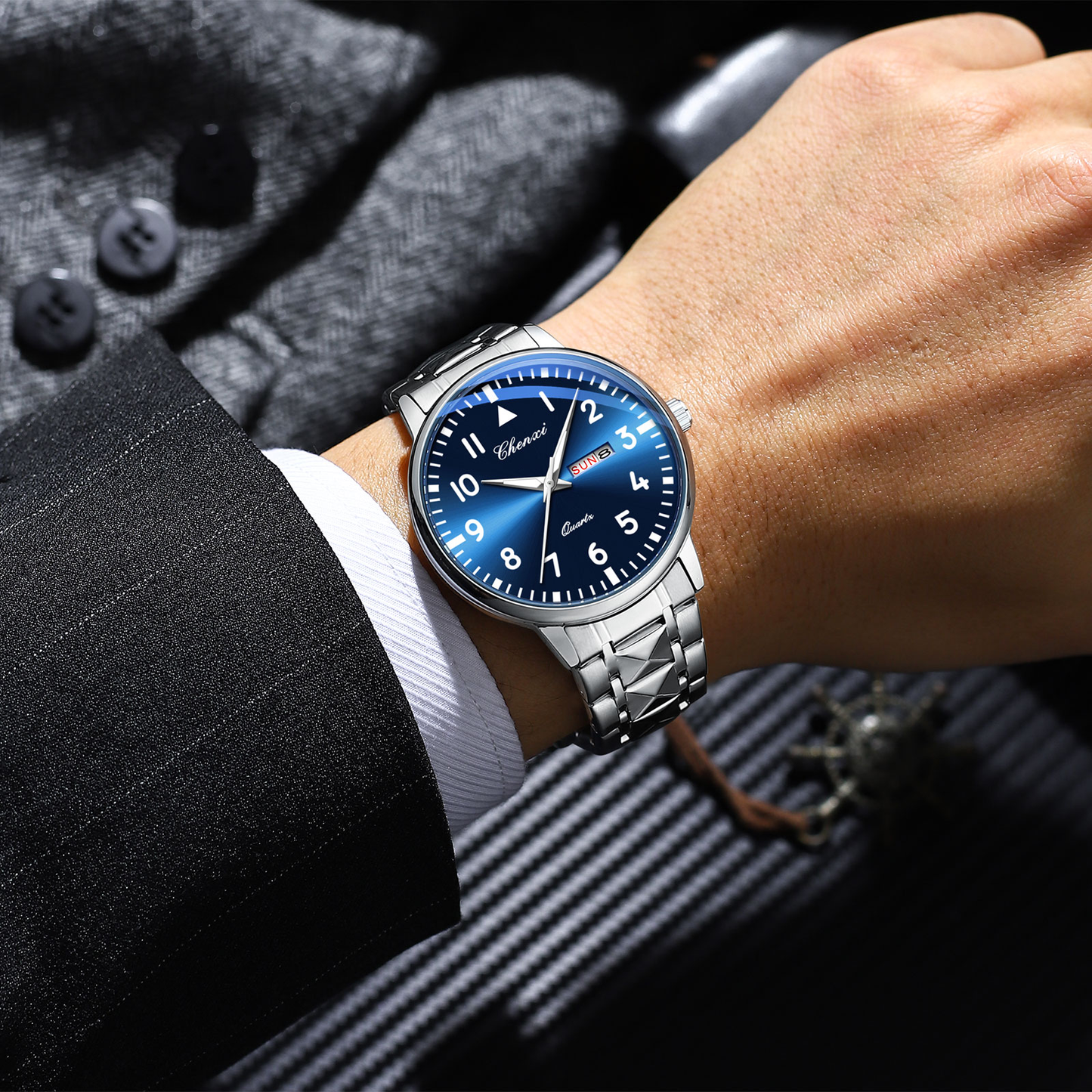 CHENXI 602 New Quartz Watch for Man Stainless Steel Waterproof Luminous Calendar Business Men's Watches