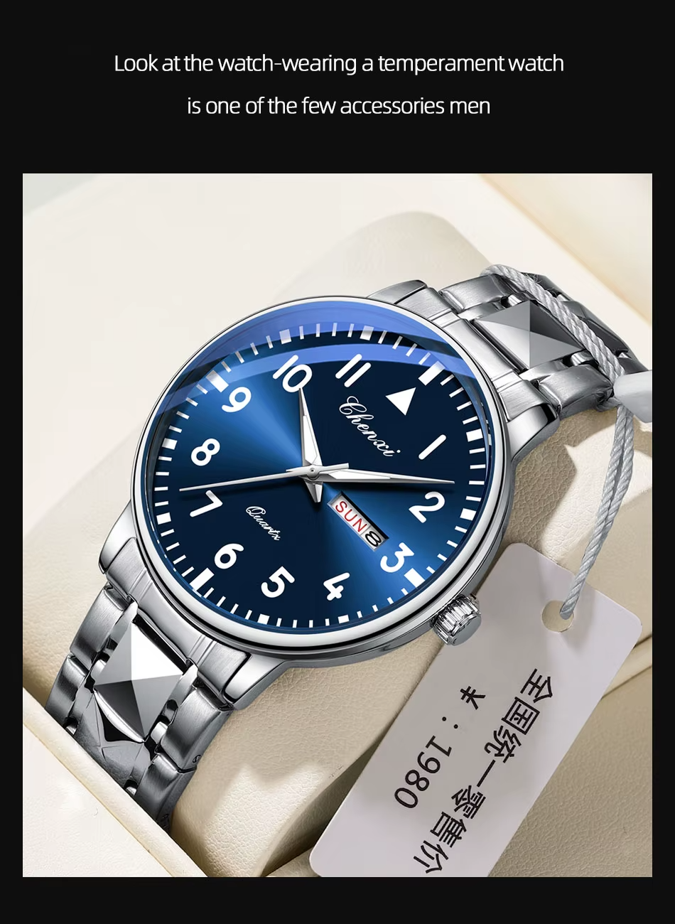 CHENXI 602 New Quartz Watch for Man Stainless Steel Waterproof Luminous Calendar Business Men's Watches