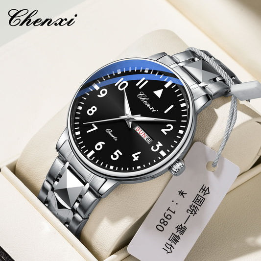CHENXI 602 New Quartz Watch for Man Stainless Steel Waterproof Luminous Calendar Business Men's Watches